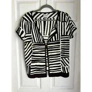 Chico's Open Front Brown & Cream Short Sleeve Silk Cotton Blend Size 1